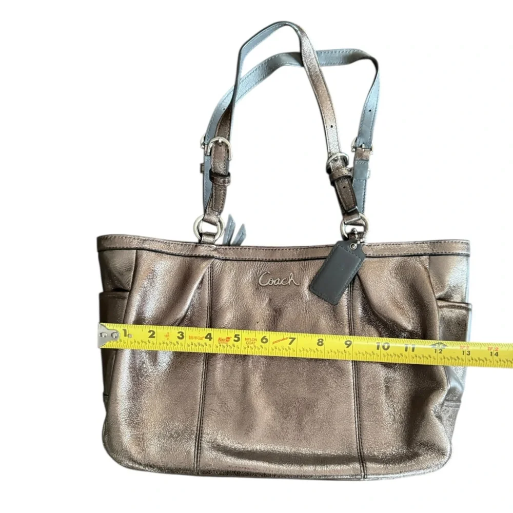 COACH Gallery East West Tote Metallic Leather Shoulder Bag Shimmering Bronze